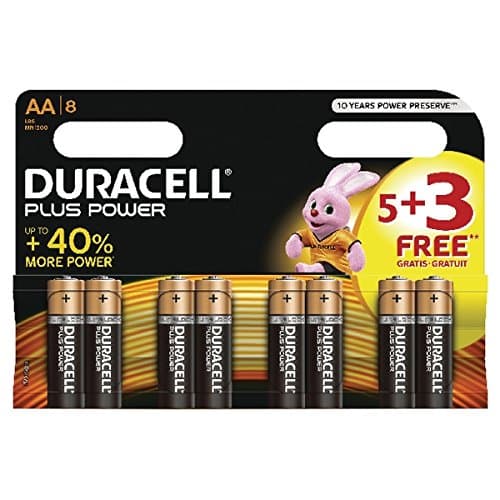 Max Batteries 4 Plus 4 Free - Duracell Plus Power AA 8-Pack (5+3 Free).
* Size AA LR6 MN1500.
* Long shelf life, Best before 2023
* Duracell AA 8-Pack.This pack contains 5 AA p